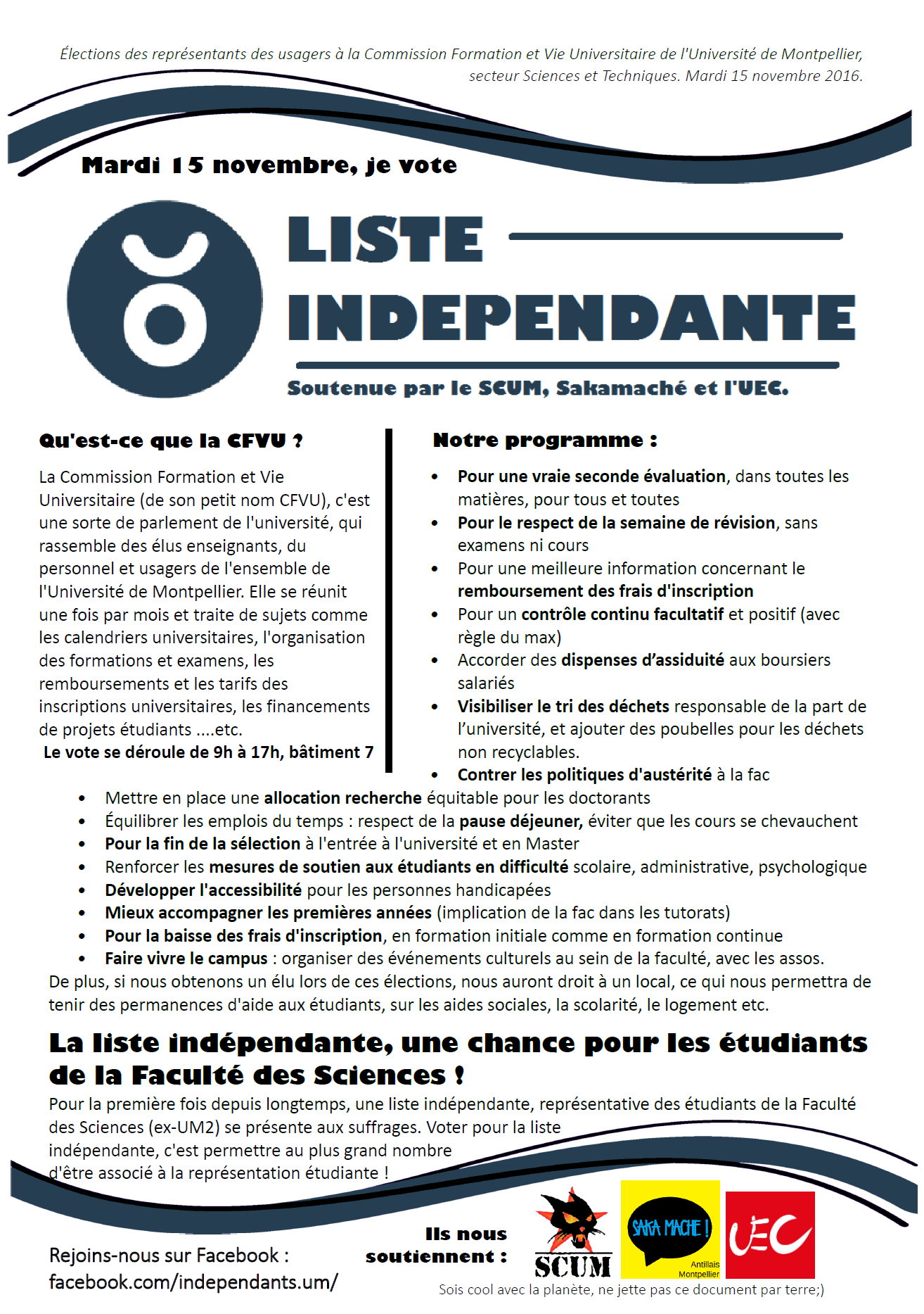 Profession de foi pour la CFVU (Sciences et Techniques)