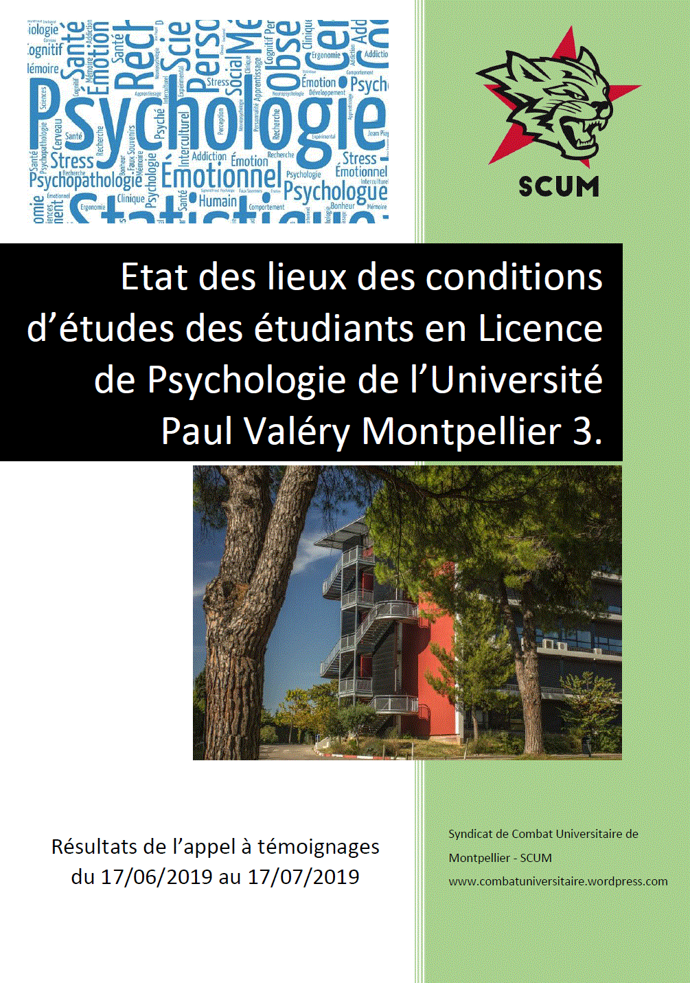 Téléchargez ICI le dossier d'état des lieux des conditions d'études des étudiants en licence de Psychologie