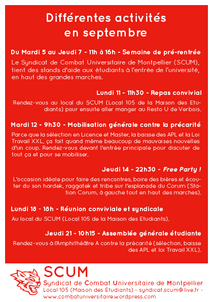 L'agenda de ta rentrée à l'Université Paul Valéry